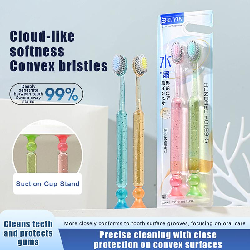 Extra-Long Brush Head Antibacterial Soft Bristle Toothbrush With Non-Slip Handle And Suction Cup Base Upright Design