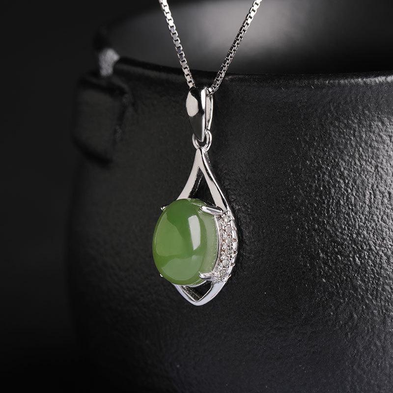 Hetian Jade & 925 Sterling Silver Pendant Necklace - New Chinese Retro Style