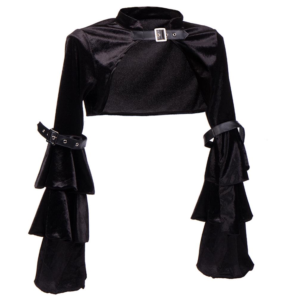 

2025 Women s Black Velvet Cropped Jacket with Tassel and Stand Collar L