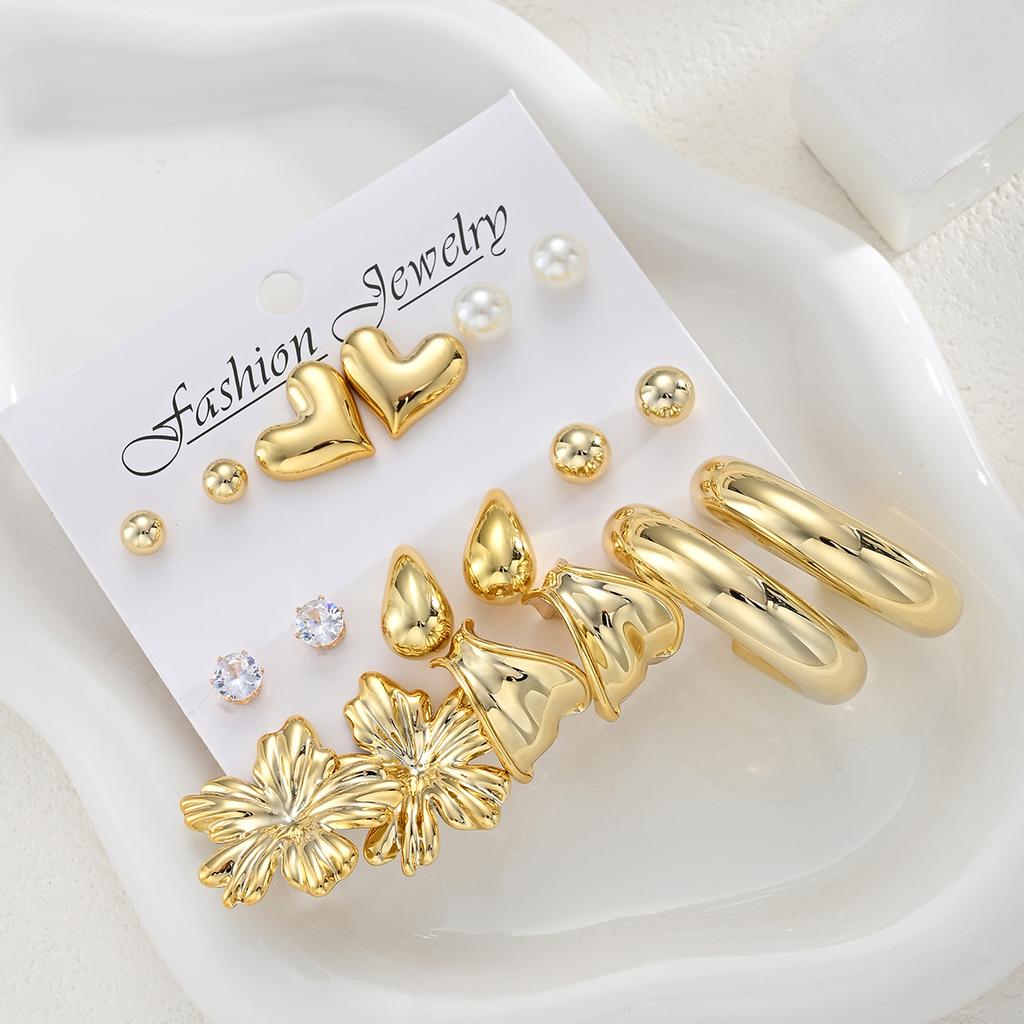 18 Pcs Fashion Heart Floral Water Drop Earring Sets for Women Boho Pearl Zircon Geometric C Shape Earring Daily Wear Jewelry New