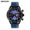 Sanda Cool Large Dial Six-Needle Waterproof Men's Watch with Genuine Leather Strap - Trendy and Fashionable Design.