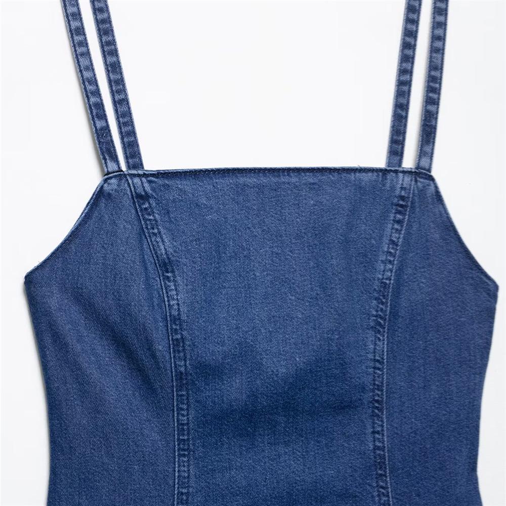 2025 Spring/Summer Women's Light Mature Backless Slimming Denim Suspender Dress