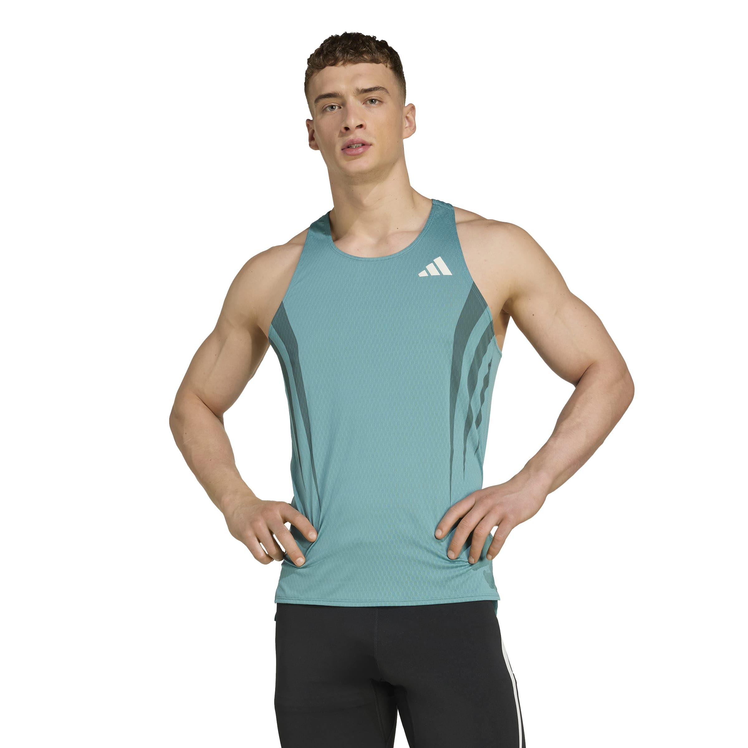 Мужская майка для бега Adidas adizero SGL KQZ56, пыльно-бирюзовая (JV9307) 2L