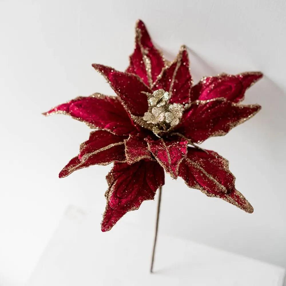 Flower Head Artificial Christmas Flowers Handmade DIY Simulated Christmas Flower Multi-color Xmas Tree Ornaments Event Layout
