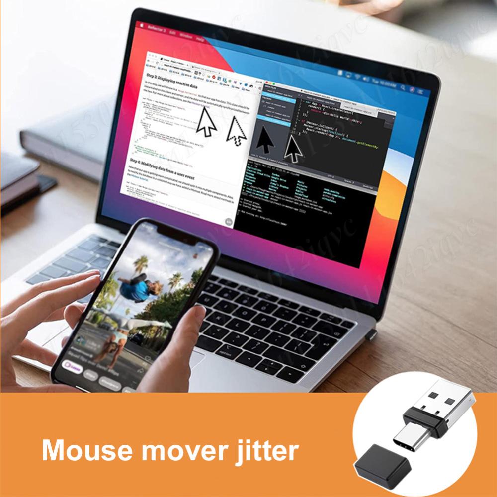 USB And Type C Mouse Jiggler 2 In 1 Undetectable Mouse Shaker Driver-Free Mouse Mover Prevent for Laptop Keep Computer Awake