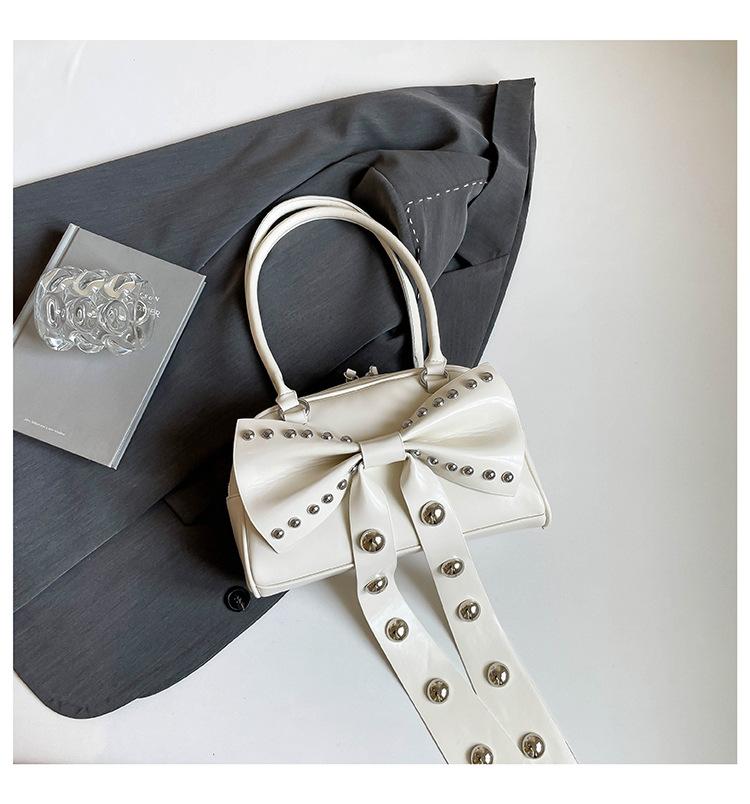 Creative Rivet Bow Handbag Girls Cute Trend Temperament Shoulder Bag Trendy Fashion Sweet Ins Women's Bag