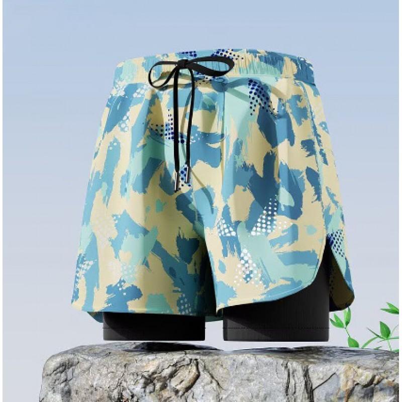 Mens Double-Layered Board Shorts Swim Trunks Quick-Dry Anti-Chafe Flat Front Beach Pool Surfing