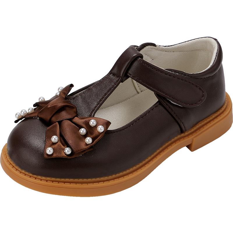 Sapatos casuais infantis, sapatos baixos para meninas, tênis infantis, sapatos de couro, tira em T com gravata borboleta, sapatos de princesa macios para festa