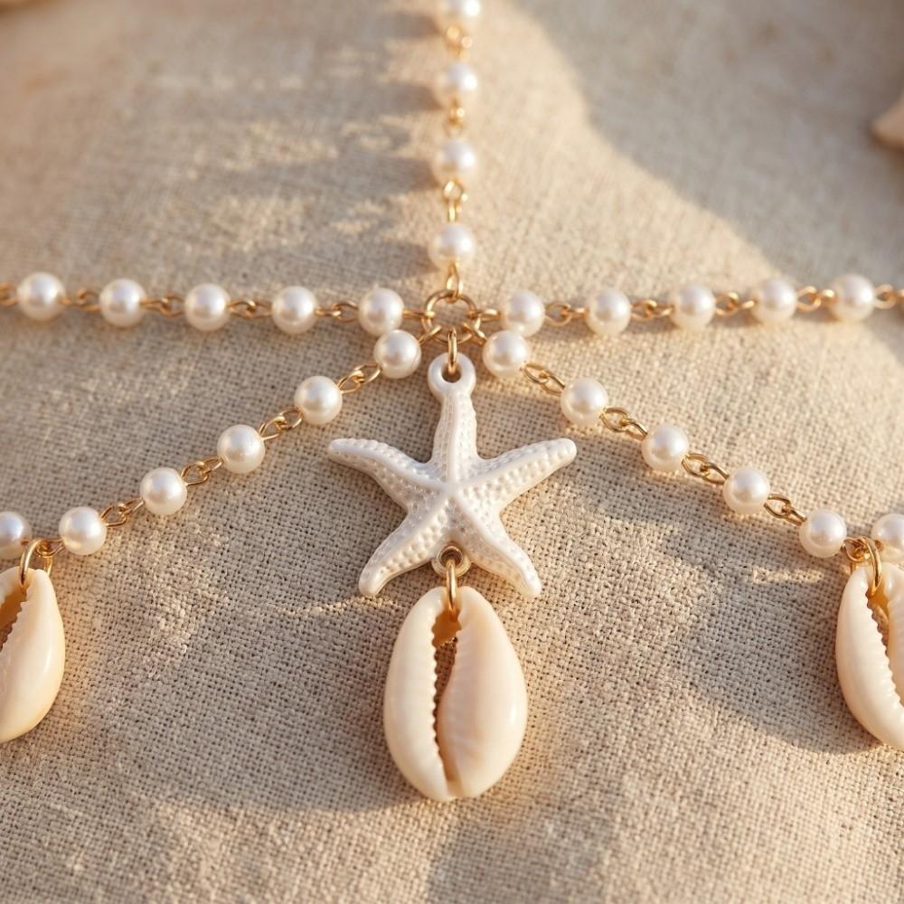 Ocean Style Bohemian Hair Chain Starfish Beaded Head Piece Boho Head Chain  Summer Vacation