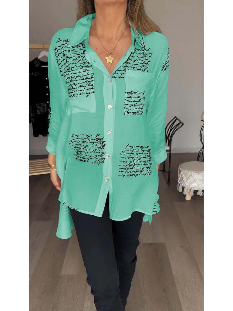 Europäische und amerikanische Mode Damen Locker geschnittenes Schwalbenschwanz-Hemd mit sexy Print für Frühling/Sommer