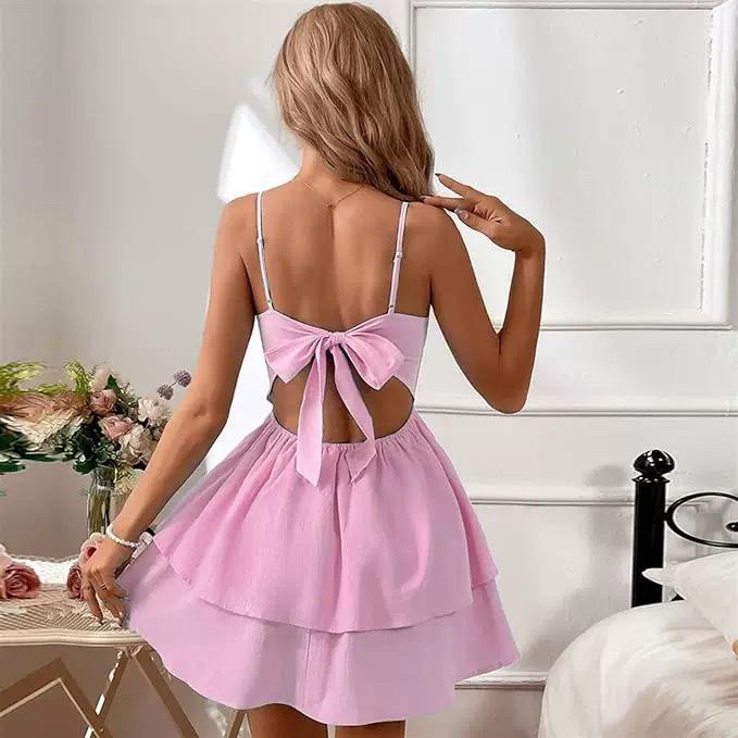 European & American Style Short Backless Bow Strap Cake Dress