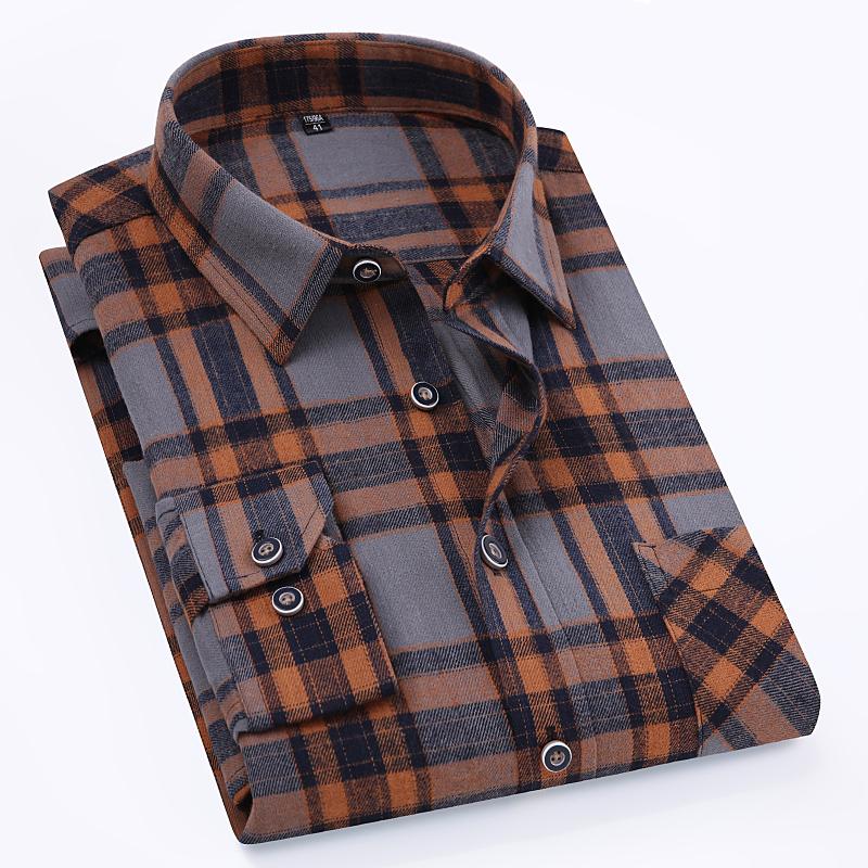 Talla 11XL 10XL 9XL Camisas de Franela a Cuadros de Moda Para Hombre Manga Larga Algodón Casual Suave Ajuste Estándar Camisa Blusa Ropa