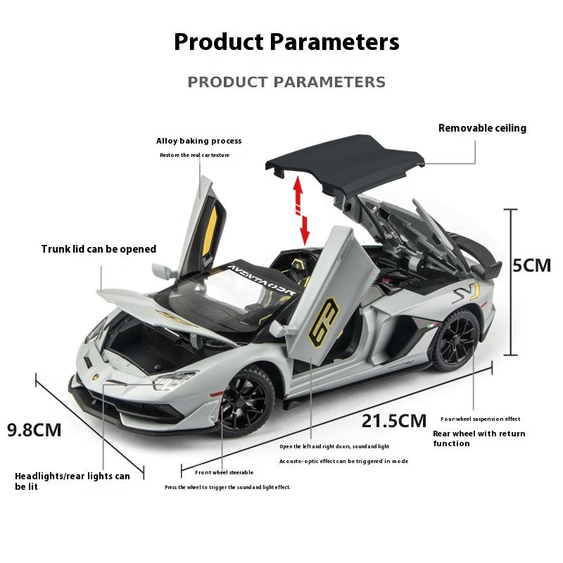 1/24 Scale Lamborghini SVJ63 Racing Car Simulation Alloy Car Model Sound and Light - Suitable for Children's Toys and Collections