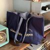 Large-capacity Tote Bag Striped Single-shoulder Bag Lettered College Student Canvas Bag Women's Commuting Bag