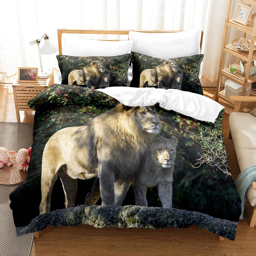 Comforter 3D Lion Print S King Size Animal Bedding Set Starry Galaxy Comforter Microfiber +Pillow Shams