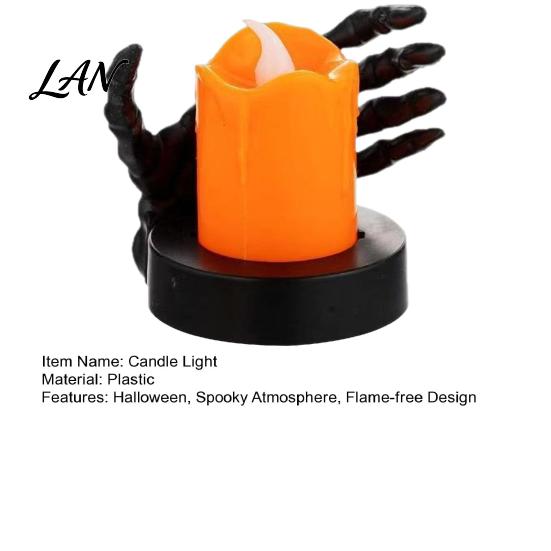 Halloween Party Prop Candle Light, LED Skeleton Hand Decoration with Flickering Decorative Horror Flame, Spooky Tabletop Decor for Haunted House