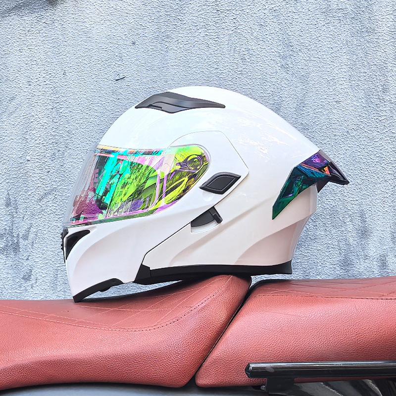 Motorcycle Helmet Peeling Helmet Double Lens Big Tail Locomotive Racing Helmet Running Helmet Men and Women Keep Warm In Winter
