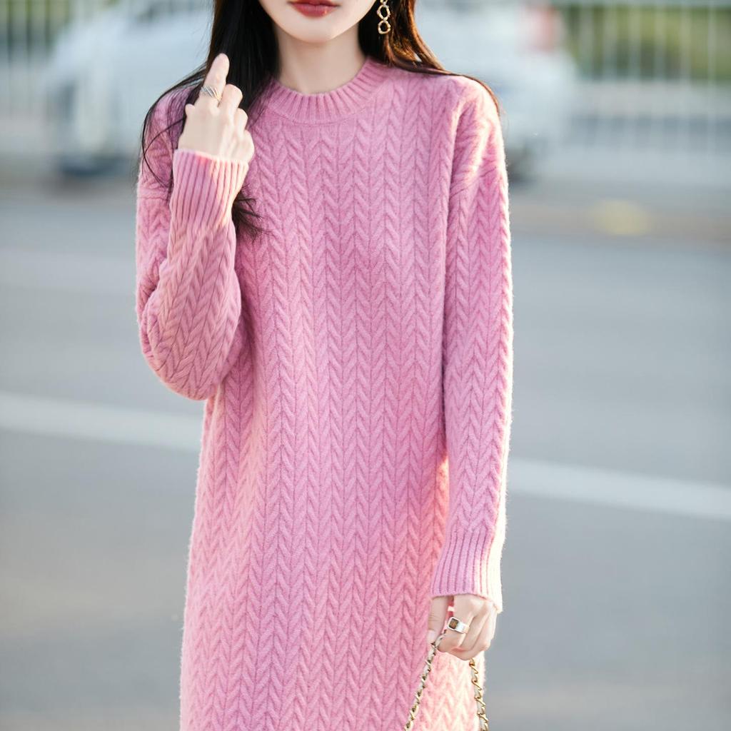 Women's Wool Cable Knit Dress & Coat Set - Autumn/Winter Collection