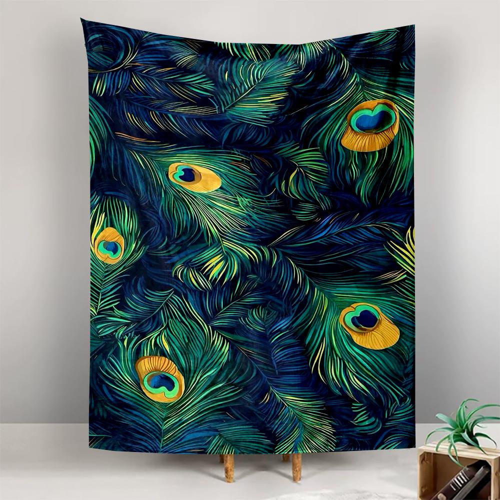 Peacock Feather Pattern in Blue and Green Patterned tapestry for bedroom and living room home decor