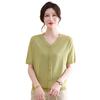 Mom's New Summer Bottoming Top Medium and Old Women's Collar Diamond-encrusted Shirt Short-sleeved Knitted Shirt Thin