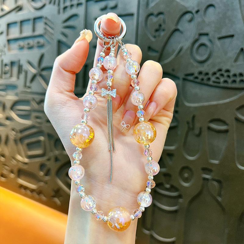 Flash Beaded Mobile Phone Chain Crystal Bow Key Bag Lanyard Pearl Mobile Phone Lanyard Small Gift