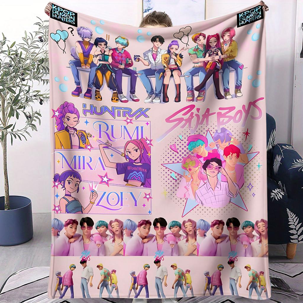K-POP Demon Hunters Flannel Throw Blanket Huntrix Tiger Soft Warm Sofa Bed Cover Travel Camping Home Leisure for Girls Fans Gift