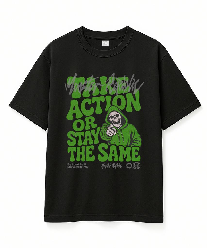 MONSTER REPUBLIC Take Action Light Green T-Shirt Black_9171