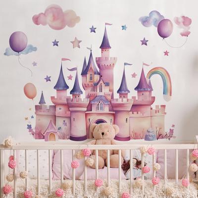 2 Pcs Cartoon Dream Castle Balloon Bedroom Living Room Home Wall Background Beautification Decoration Wall Stickers