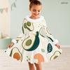 Girls High Neck Long Sleeve Avocado Printed A Line Flared Dress With Fuzzy Collar Cuffs And Bow Waist