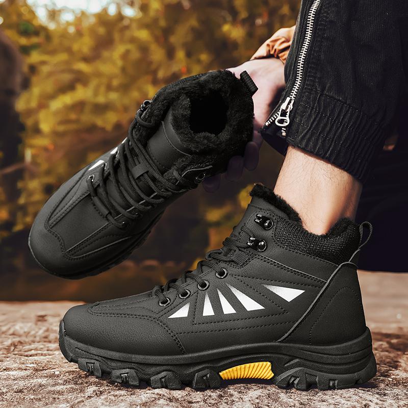Winter Warm Men's Hiking Shoes Outdoor Waterproof Snow Boots Anti-slip Trekking Climbing Shoes Comfort Walking Sneakers with Fur