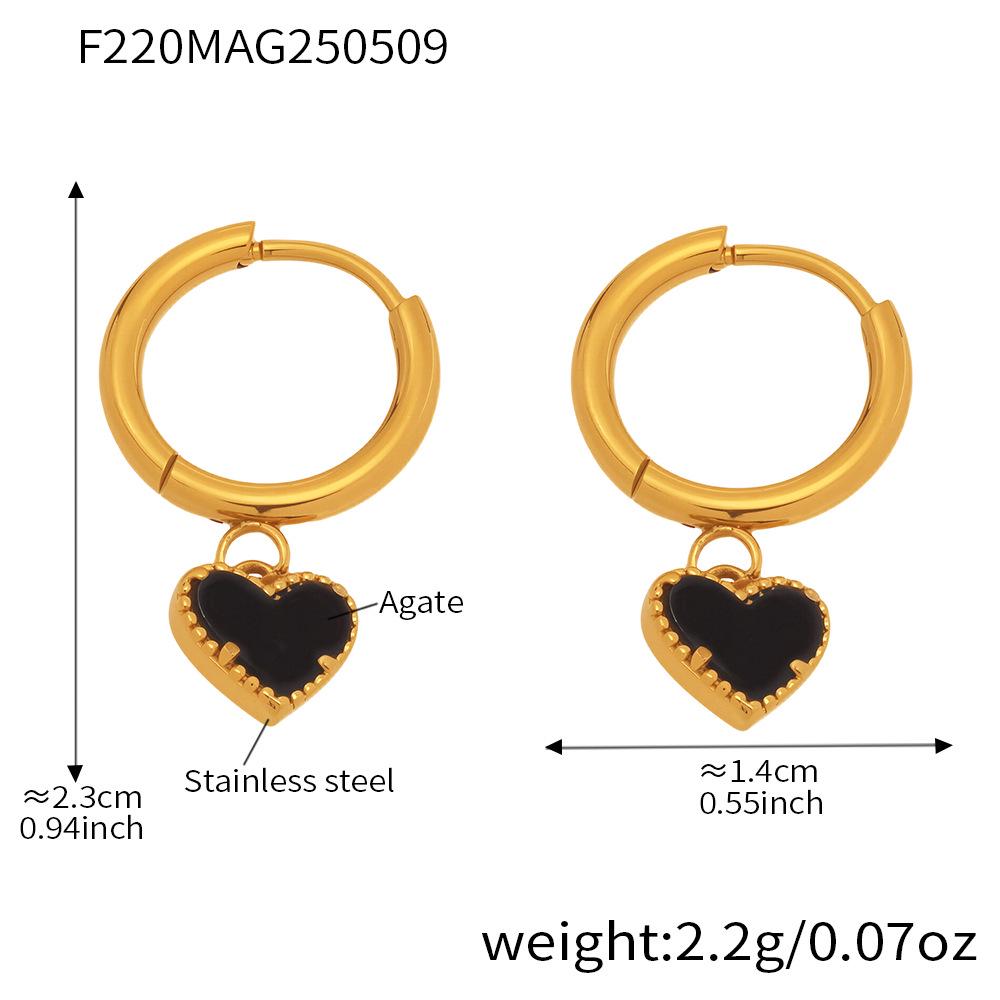 

Mili Elegant Black Agate Heart Hoop Earrings - Stainless Steel, Colorfast Women s Jewelry