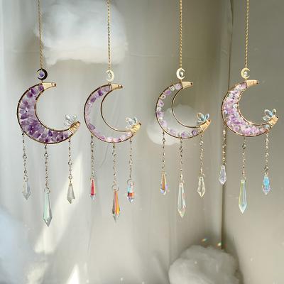Sun Catcher Garden Pendant Wind Chime Simple Style Handmade Crystal Pendant Creative Rainbow Crescent-shaped Ornament Wind Chime