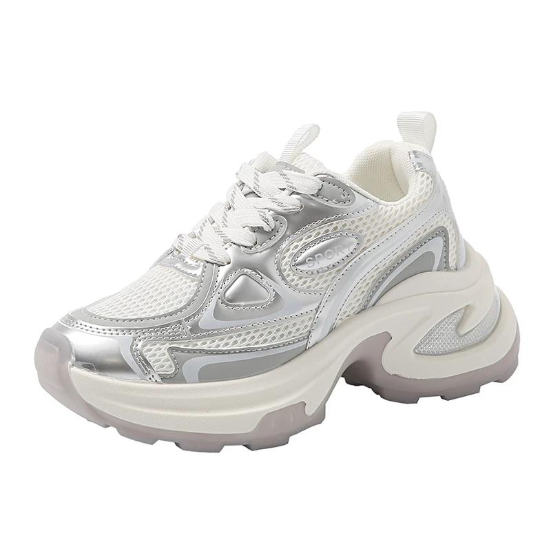 

Женская спортивная обувь для бега Весенняя Новая обувь для женщин Сетчатый стиль На все случаи жизни Повседневная Трендовая Вулканизированная обувь Кроссовки Zapatillas Mujer 40 серебряный