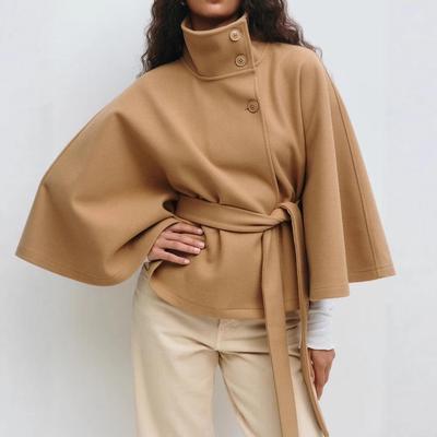 Abrigo Trench de Capa Sólida para Mujer Europeo y Americano Otoño/Invierno con Cuello Alto y Cinturón de Cintura