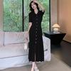 Pleated Fishtail Green Polo Dress: Women's Retro Summer Knit with Slit Design