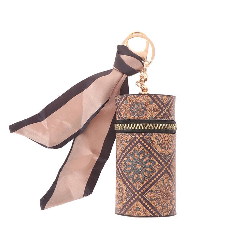 Retro Wood Grain Bucket Coin Purse Fashion Lipstick Bag Mini Storage Bag Earphone Bags Keyring Pendant For Women Girls Gift