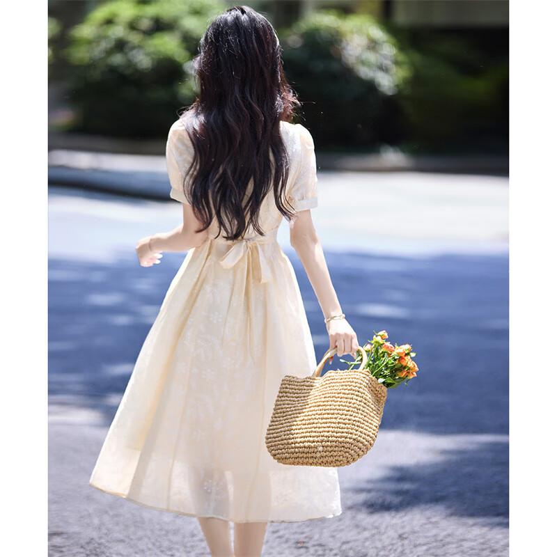 Shangjing Women's Elegant Printed Square Neck A-line Dress
