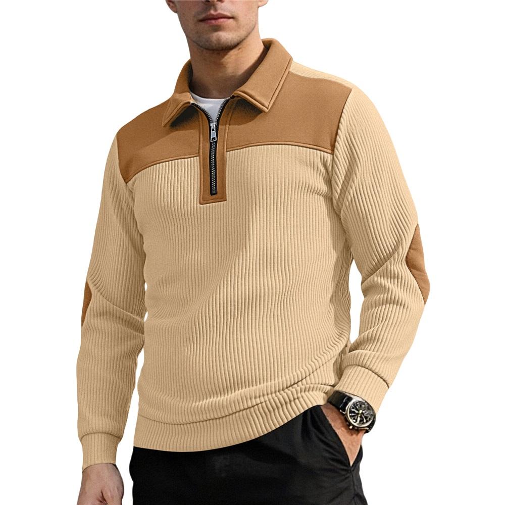 Fashionable Men's Sweater Lapel Patchwork Embroidery Casual Commuting Sports Zipper Sweatshirt