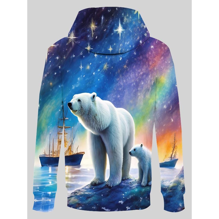 Herbst Winter North Eisbär Pullover Langärmel 3D-Druck Herren Hoodie Schwarzes Katzenmuster Trendige Sportbekleidung Sweatshirt