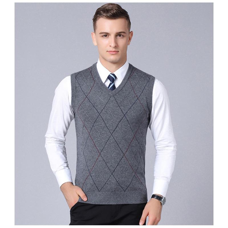 Men S Sleeveless V Neck Plaid Knit Vest Pullover Casual Top