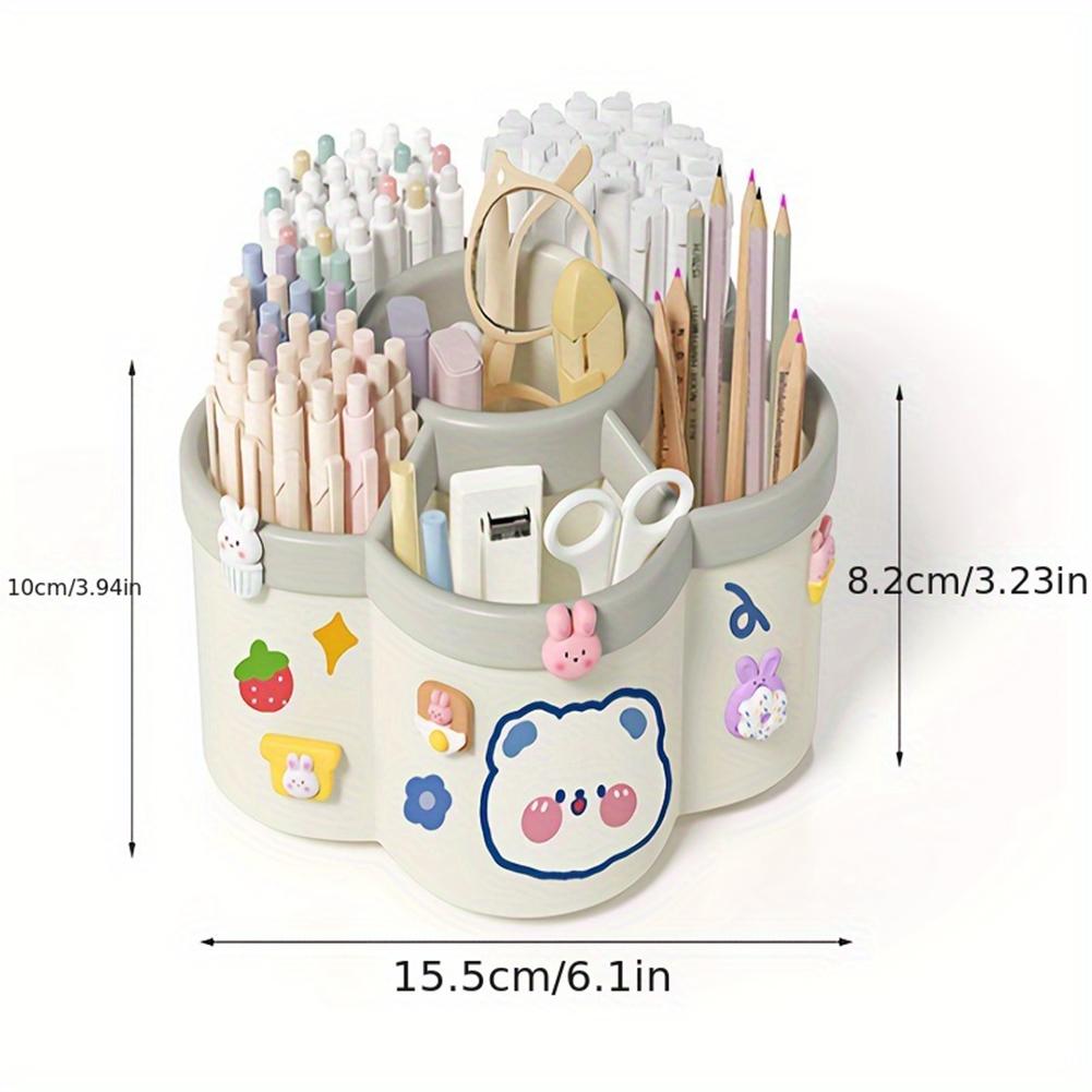Cartoon 360-degree Rotating Pen Holder with 6 Slots Pen Storage Box Desktop Stationery Organizer for Desk Office School Home Use