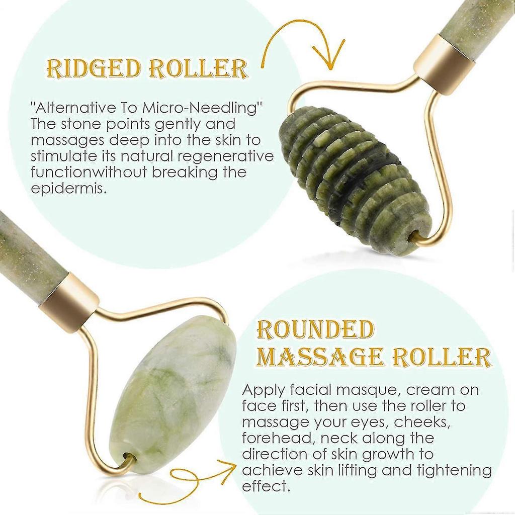 Jade Roller And Set- 100% Natural Jade Face Massager Stones For Face, Eyes, Neck, Body For Anti Aging, Relieve Fine Lines And Wrinkles, Improve Body C