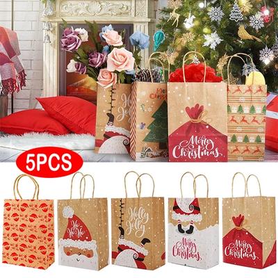 5pcs Christmas Series Kraft Paper Gift Bags