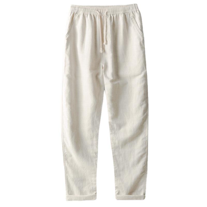 Men's Plus Size Cotton Linen Elastic Waist Trousers - Loose Straight Leg Summer Pants