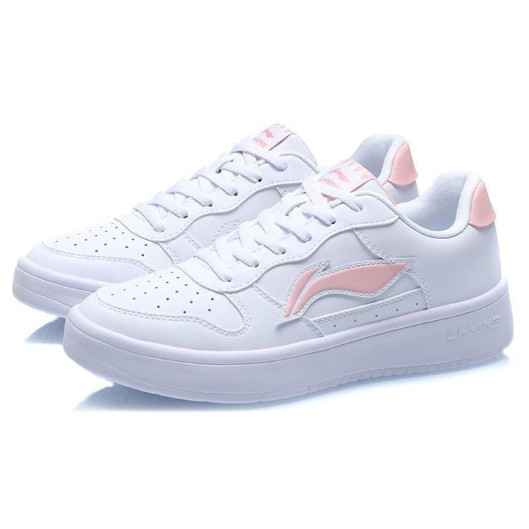 New LiNing Sports Life Collection Anti Slip And Wear Resistant Lightweight Low Top Skateboard Shoes Women's White Pink AGCQ578-3
