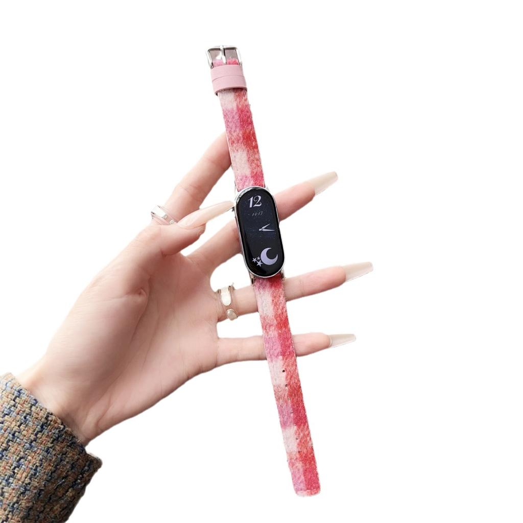 Fine plaid woolen strap for fit3 Huawei GT5/4/3 watch with Xiaomi bracelet 9/8PRO women