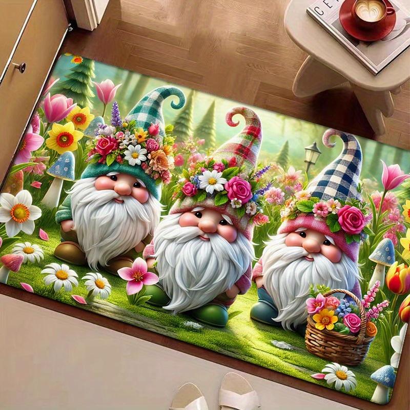 Spring Pastoral Dwarf Floor Mat Carpet, Colorful Flower Print Flannel Thick Non-Slip for Living Room Bedroom Kitchen Decor