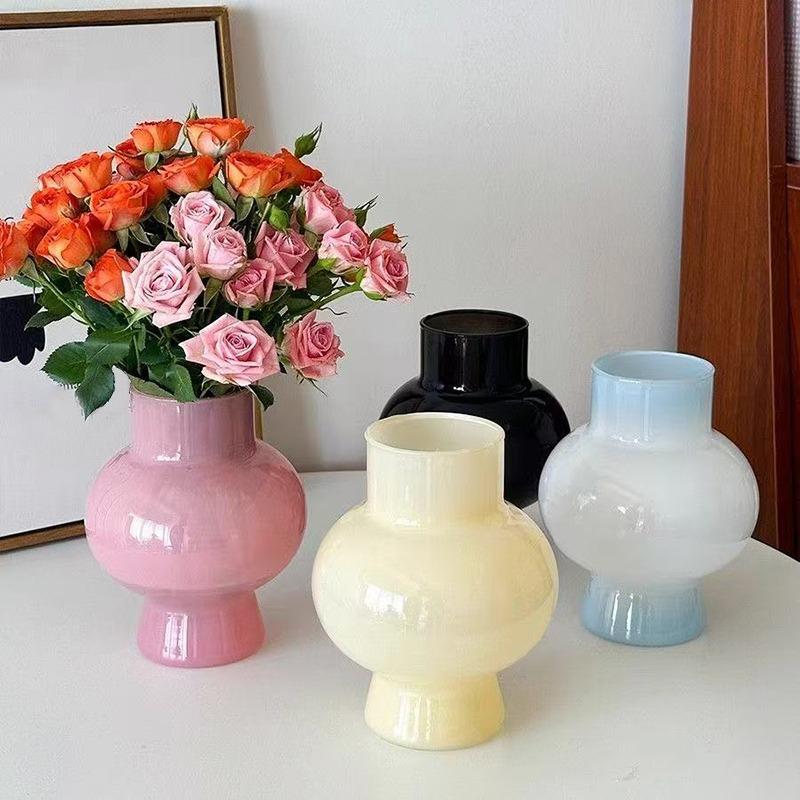 1pc Bohemian Style Pink Glass Vase, Minimalist Vintage Design for Hydroponic Fresh Flowers, Irregular Shape, Ideal for Home