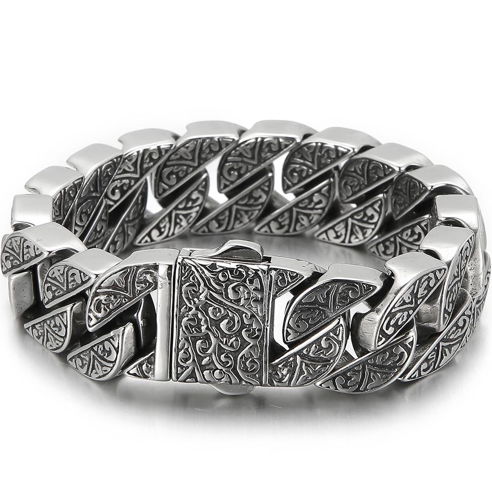 Stainless Steel 17MM Wide Chain Man Bracelet Homme Gold Color Metal Strap Men s Bracelets for Man Products 7.9  Wholesale 19.5cm