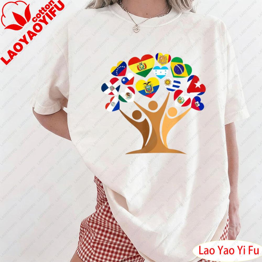 

Hispanic Heritage Month Spanish Speaking Countries Unisex TShirt Colorful Spanish Flag Print Women Summer Clothes Loose Tops S